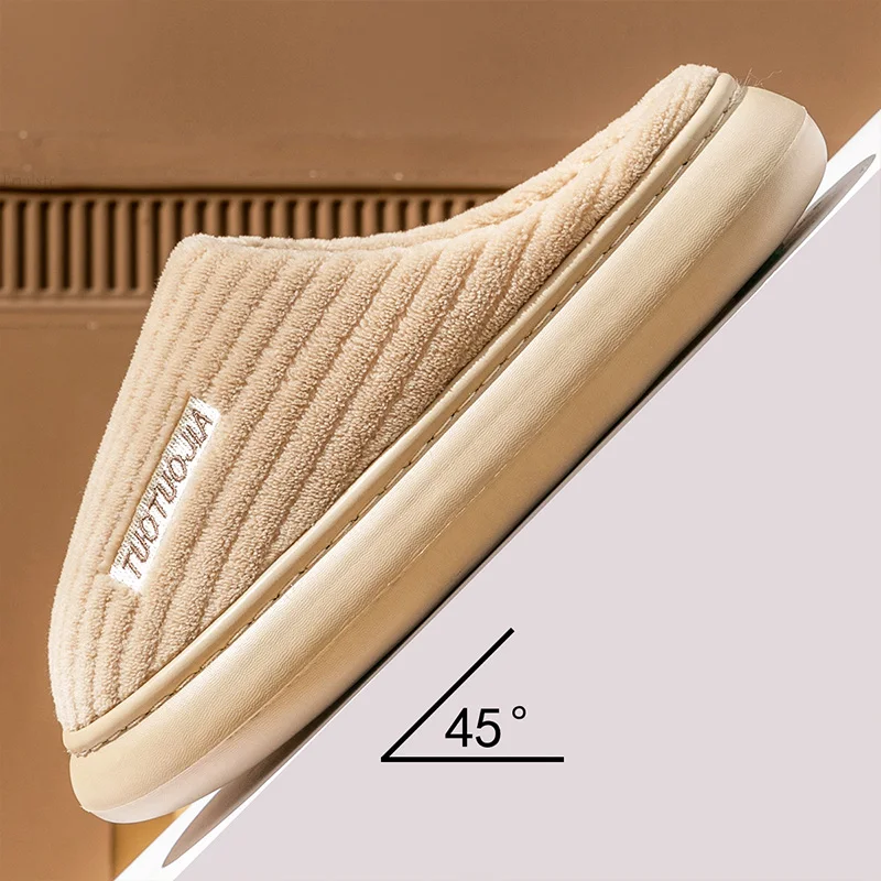 คู่รองเท้าแตะในร่ม Stripe Fluff หน่วยความจําโฟม Fluffy Eva Anti-skid Soft Heel Non Slip รองเท้าแตะ Plush ผู้หญิงฤดูหนาว Houseshoes
