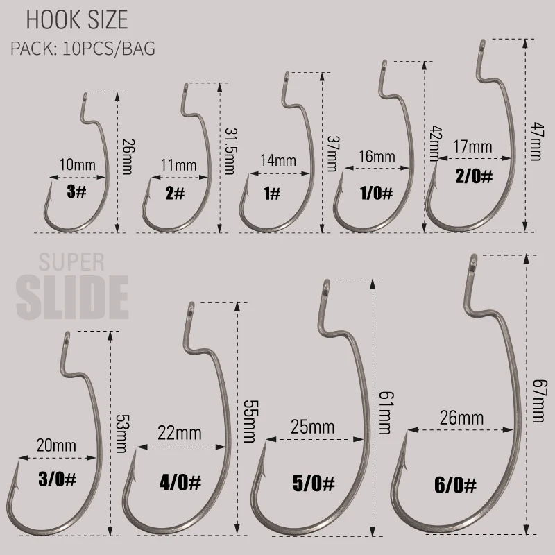 LUREHOLIC-Aço Inoxidável Worm Anzol, PTFE Super Slide Gancho Offset, Texas Rig, Drop Shot, Acessórios de Pesca