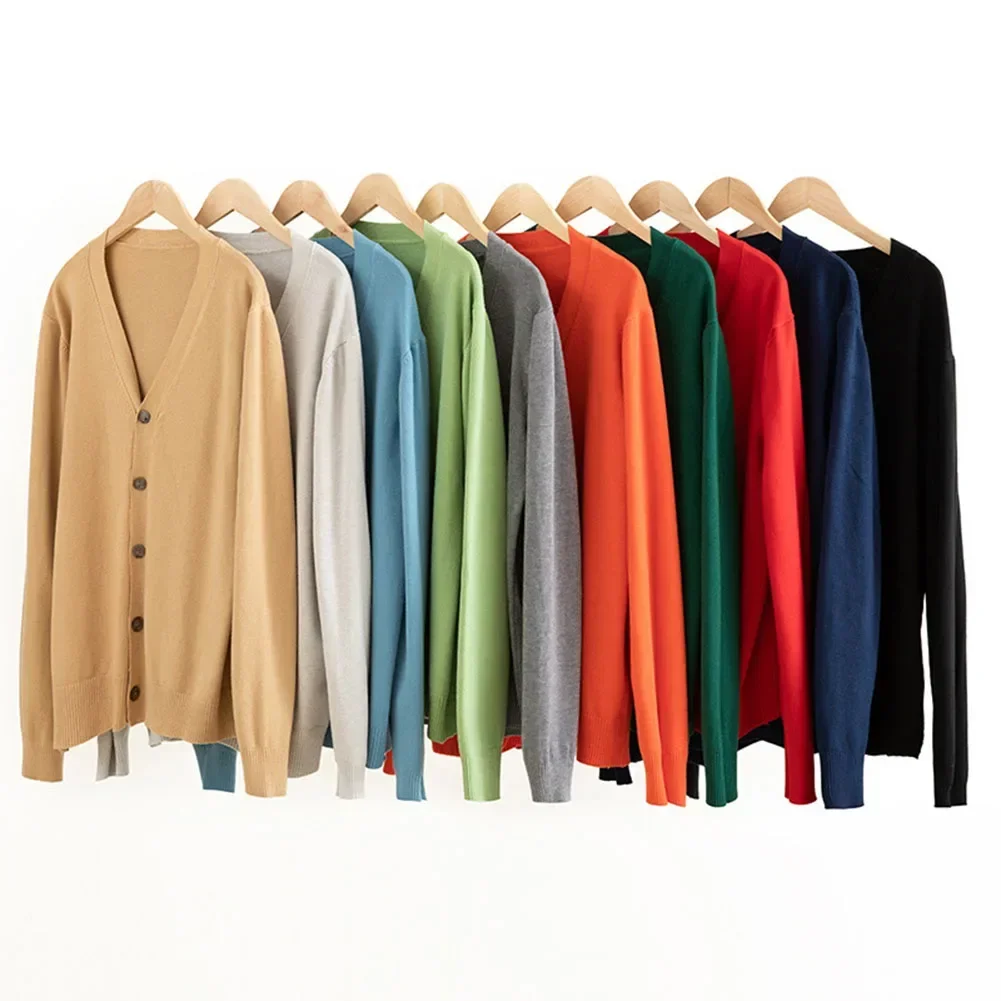 Moda masculina clássico cor sólida malha com decote em v cardigan camisola macia baggy high end cardigans suéteres casaco homem roupas
