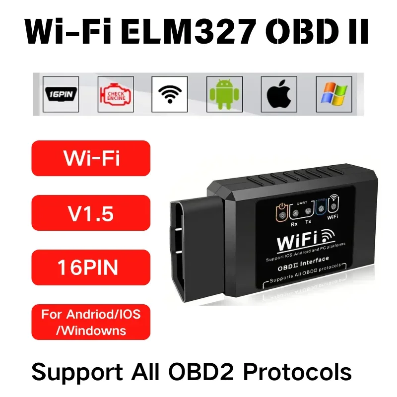 Wifi elm327 obd2 leitor de código scanner v1.5 ferramentas de diagnóstico do carro verificar falhas do motor para android/ios/windows 16pin obd2 interface