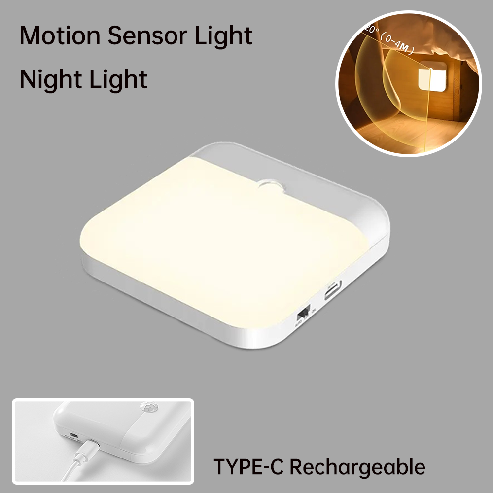 Luz LED con Sensor de movimiento, luz nocturna LED inalámbrica tipo C, luz nocturna recargable, lámpara para armario, escalera para cocina LED