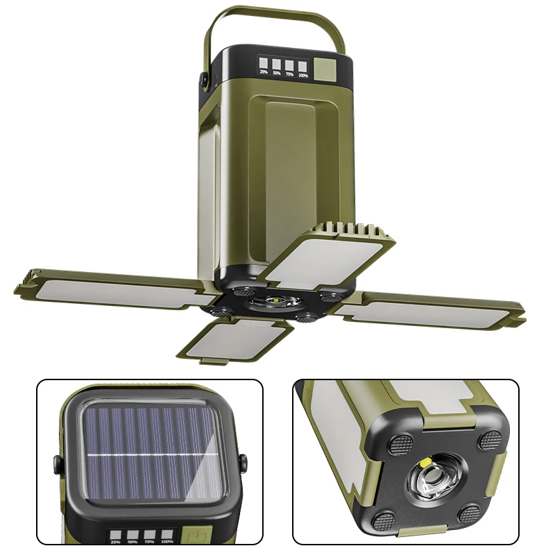 Luz Solar portátil para acampar al aire libre, carga Solar, Banco de energía plegable de 2000mah, pantalla inteligente, luz colgante portátil para tienda