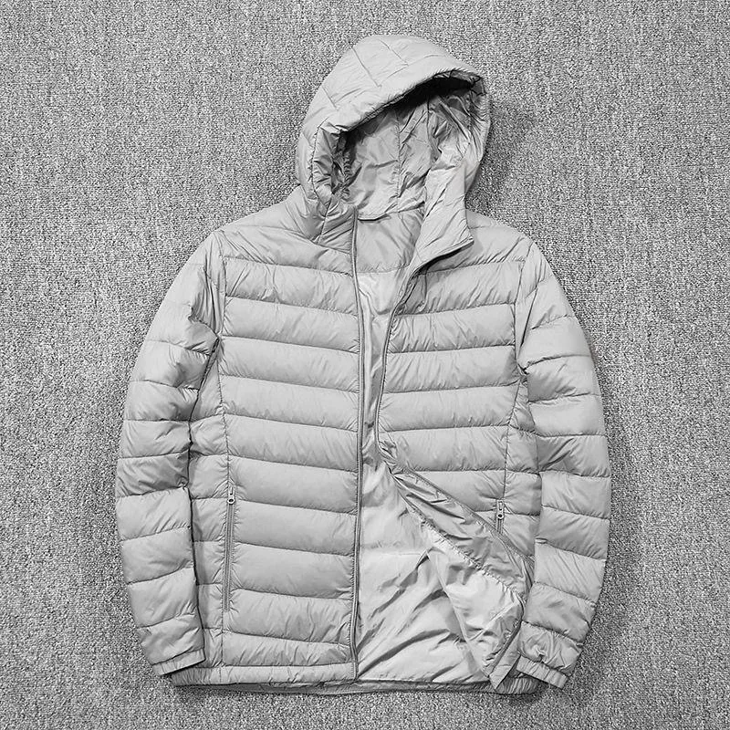 Novo Casaco de Aodão Fluffy 90 Down para Homens, Casual, Leve, Quente, Simples, com Capuz, Zíper, Cor Pura, Estilo Moderno