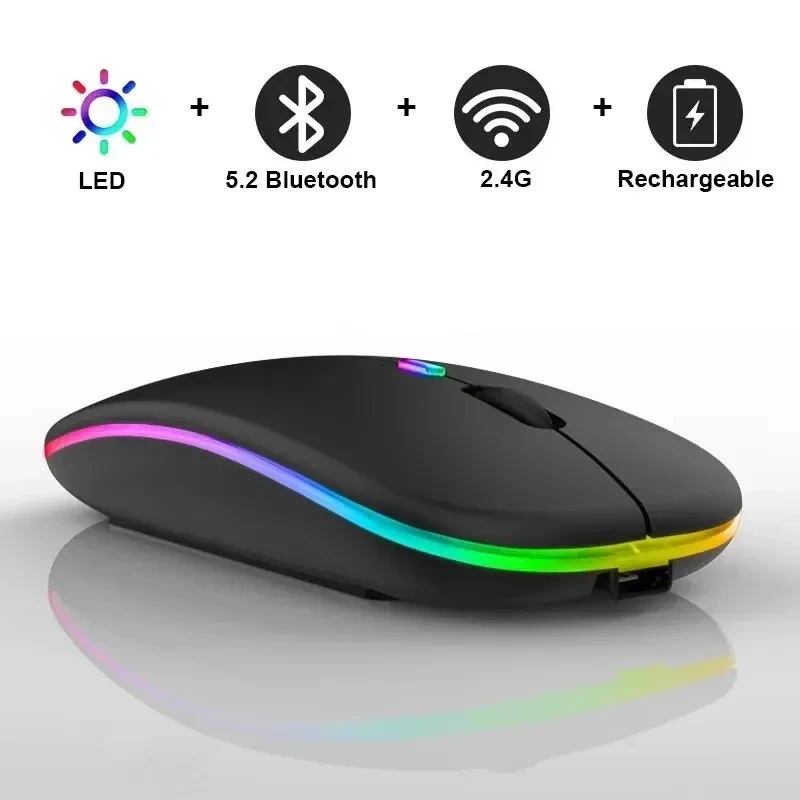 Ratón inalámbrico recargable silencioso retroiluminado con LED ratones PC portátil ordenador Mous 2,4 Ghz receptor Bluetooth modo Dual ratones ópticos