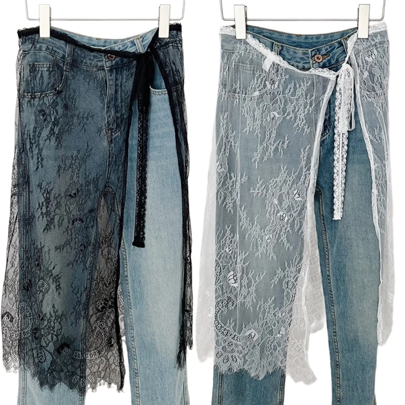 Vintage Họa Tiết Hoa Ren Dài Váy Hông Khăn Choàng Nữ Cột Thẩm Mỹ Xem Tạp Dề Bao Phủ Overskirt F3MD