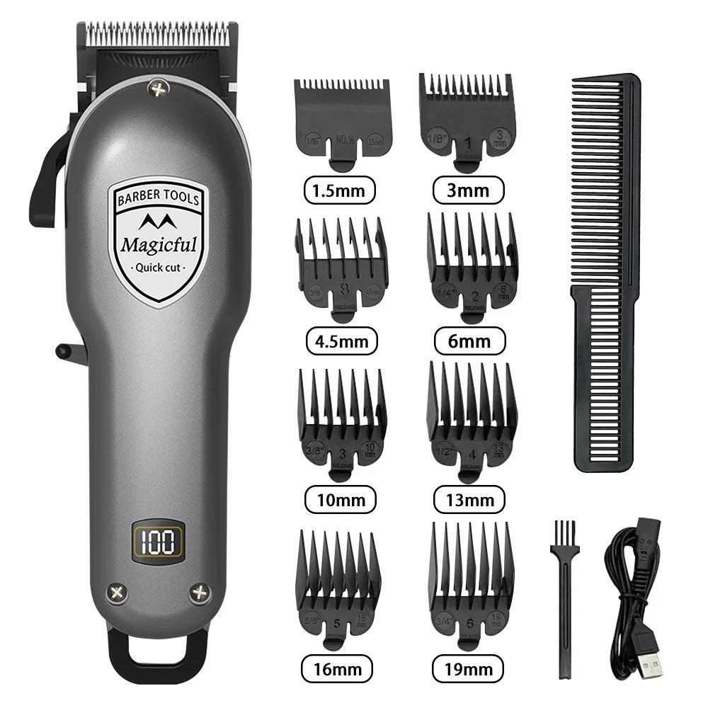 Magicful Haarschneidemaschine, Haarschneider für Männer, wiederaufladbarer Li-Ionen-Akku, Rasur, verstellbar, elektrisch, professioneller Haarschneider