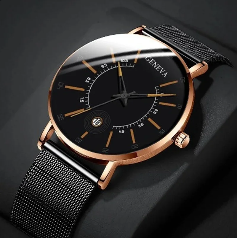 Reloj deportivo con calendario para hombre y mujer, cronógrafo de cuarzo con correa de malla de acero inoxidable, resistente al agua, pulsera de lujo a la moda
