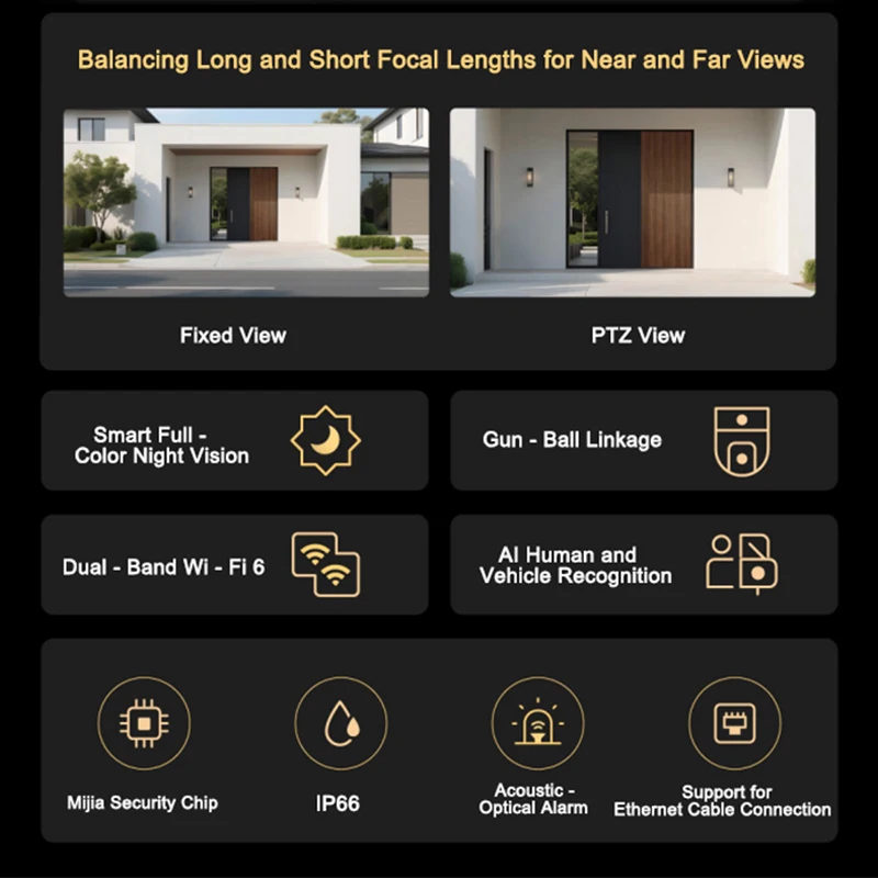 XIAOMI New Outdoor Camera 4 Dual Camera Version，360° 5MP 3K，Audible Visual Alarm，Two-Way Audio，IP66，Chinese Version With Adapter