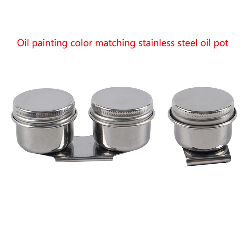 Olla de aceite de acero inoxidable para pintura al óleo, taza de paleta doble, taza de paleta de pintura al óleo con tapa, contenedor de pintura al óleo portátil, 1 ud.