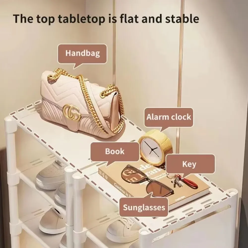 5-8 Layer Shoe Rack Metal Multi-Layer Stackable Adjustable Simple Shoe Cabinet with Compartment Cloth for Wall Corner Entrance