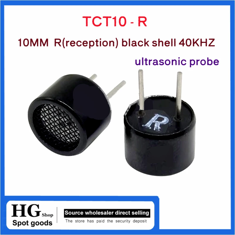 10PCS/Lot TCT40 10mm 40KHZ 10mm ultrasonic sensor probe 40KHz receiving and transmitting split black metal shell ranging TCT10