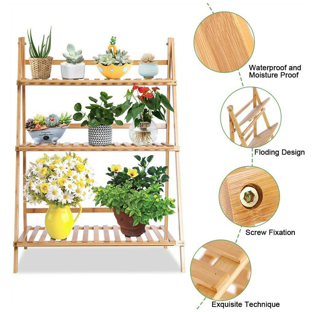 3 Tier faltbare Bambus Pflanzenst änder Pflanzer Organizer Pflanzen Display Regal für Indoor Outdoor