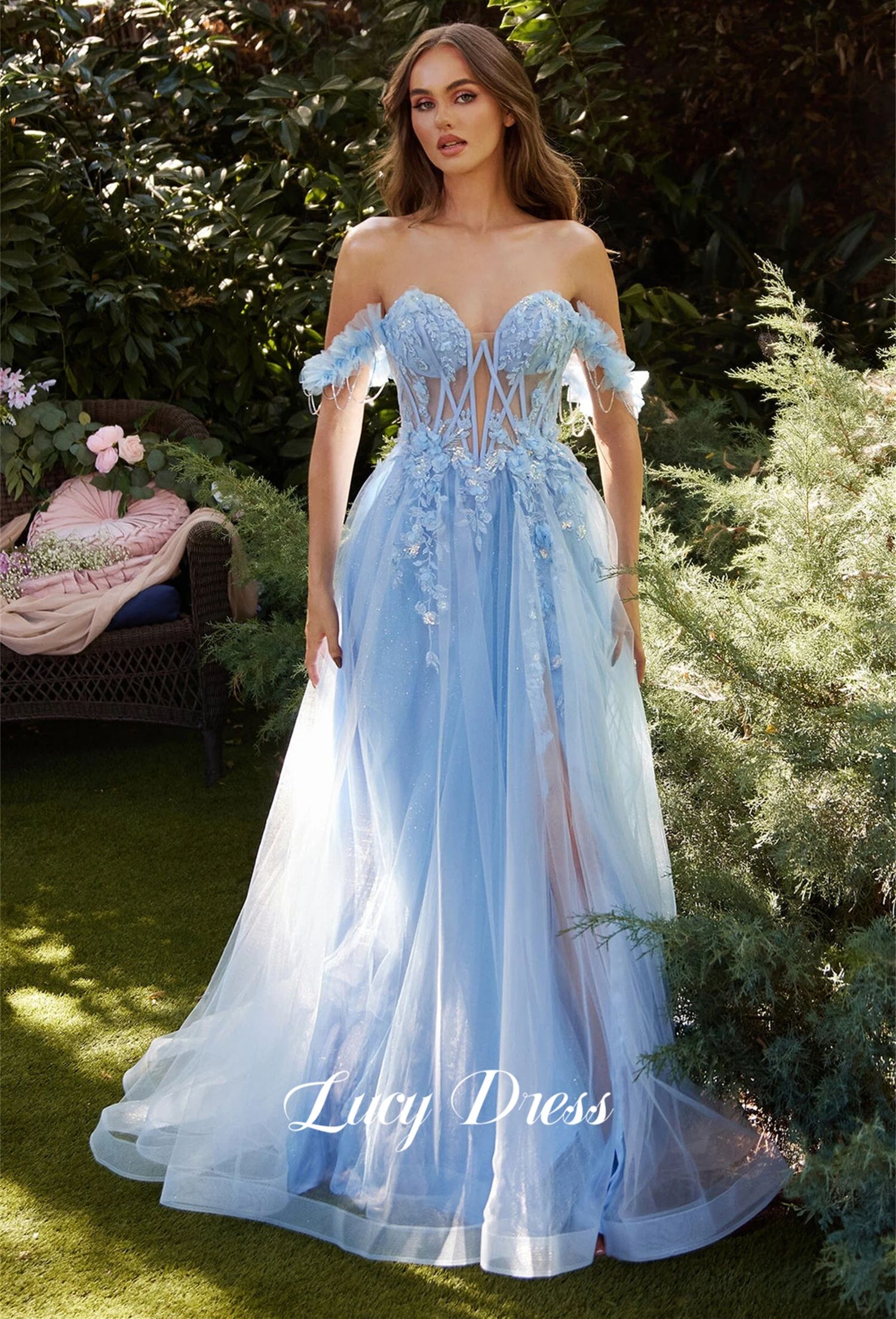 ตาข่ายApplique Grace Lineชุดราตรีงานแต่งงานชุดราตรีElegantผู้หญิงSharon Happy Graduationสตรีชุดที่กําหนดเอง