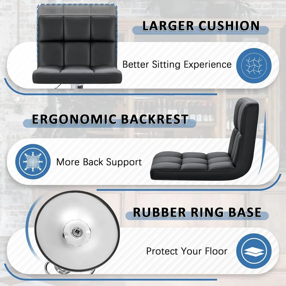 Bar Stools Modern PU Leather Adjustable Swivel Barstools, Armless Hydraulic Kitchen Counter Bar Stool Extra Height Square Island