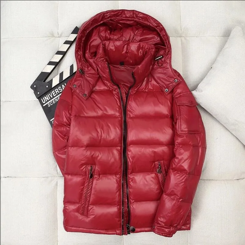 Mens Winter Hooded เงาลงเสื้อ Mens Casual เป็ดสีขาวลงเสื้อแจ็คเก็ตคุณภาพสูงกลางแจ้ง Windproof Thicken WARM PUFFER Tops