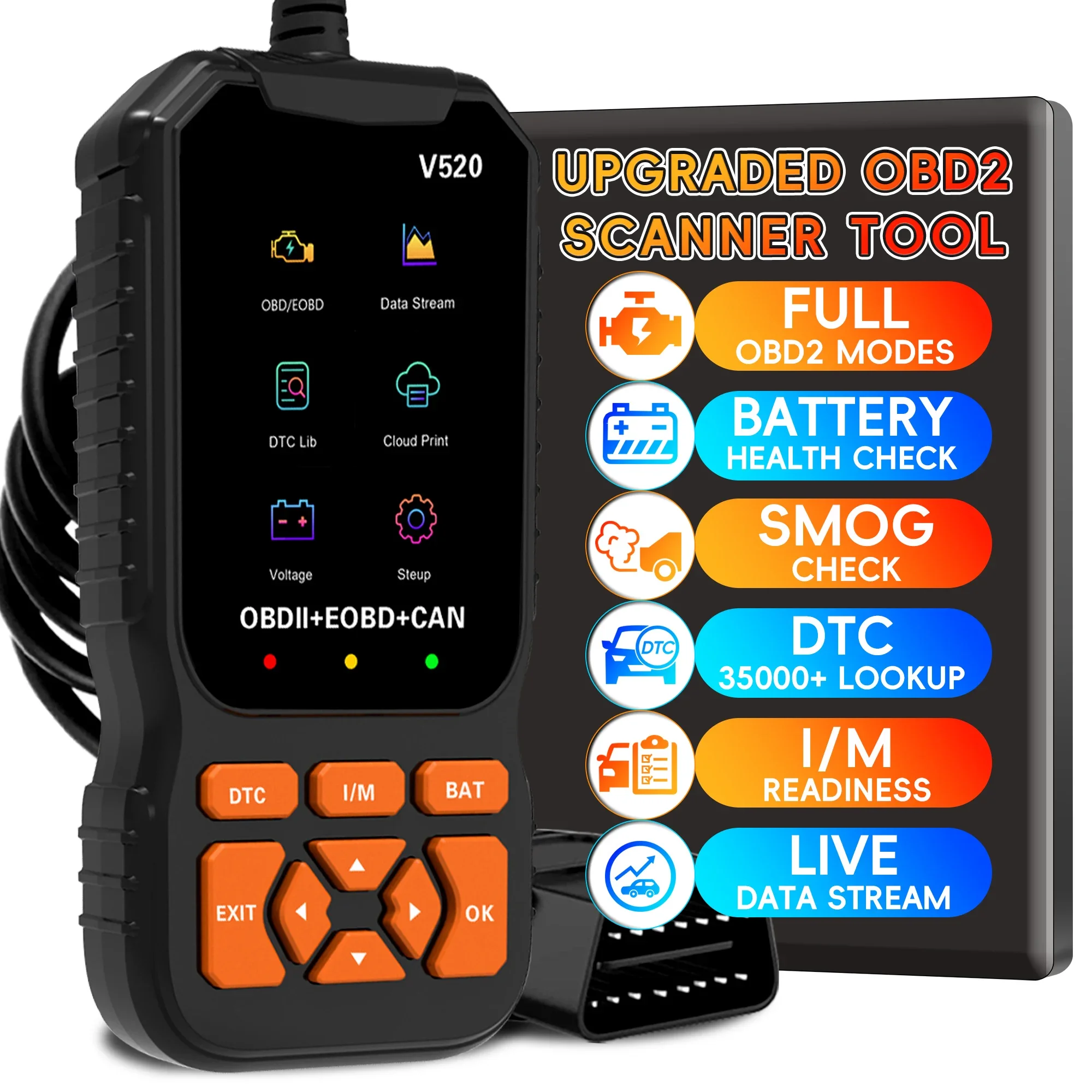 Diagnostisch hulpmiddel voor OBD2-lezer, OBDII EOBD-autocodescanner Controleer de foutcode van de motor, Diagnostisch hulpmiddel voor OBD-code CAN-protocollen