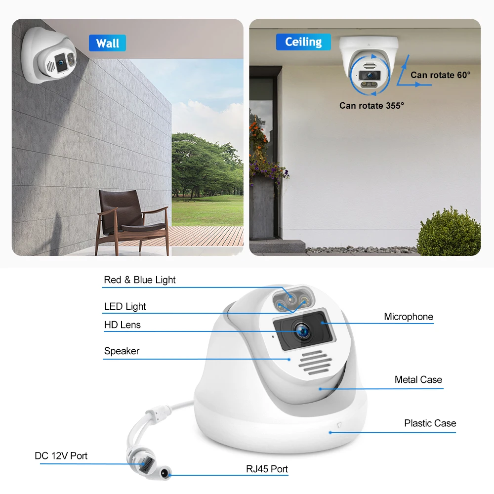 Techage-ai ip電話ケース、5mp、8mp、h.265、4k poe