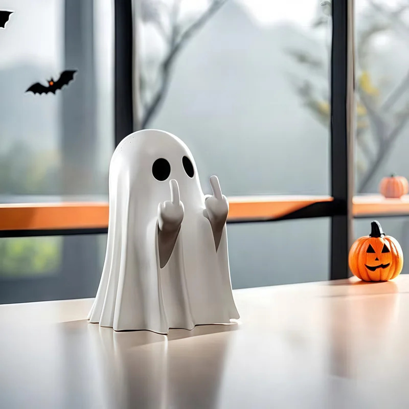 Halloween Middle Finger Cute Ghost Statue Small Scary Ghost Figurines Home Decorations Coffee Table Centerpieces Shelf