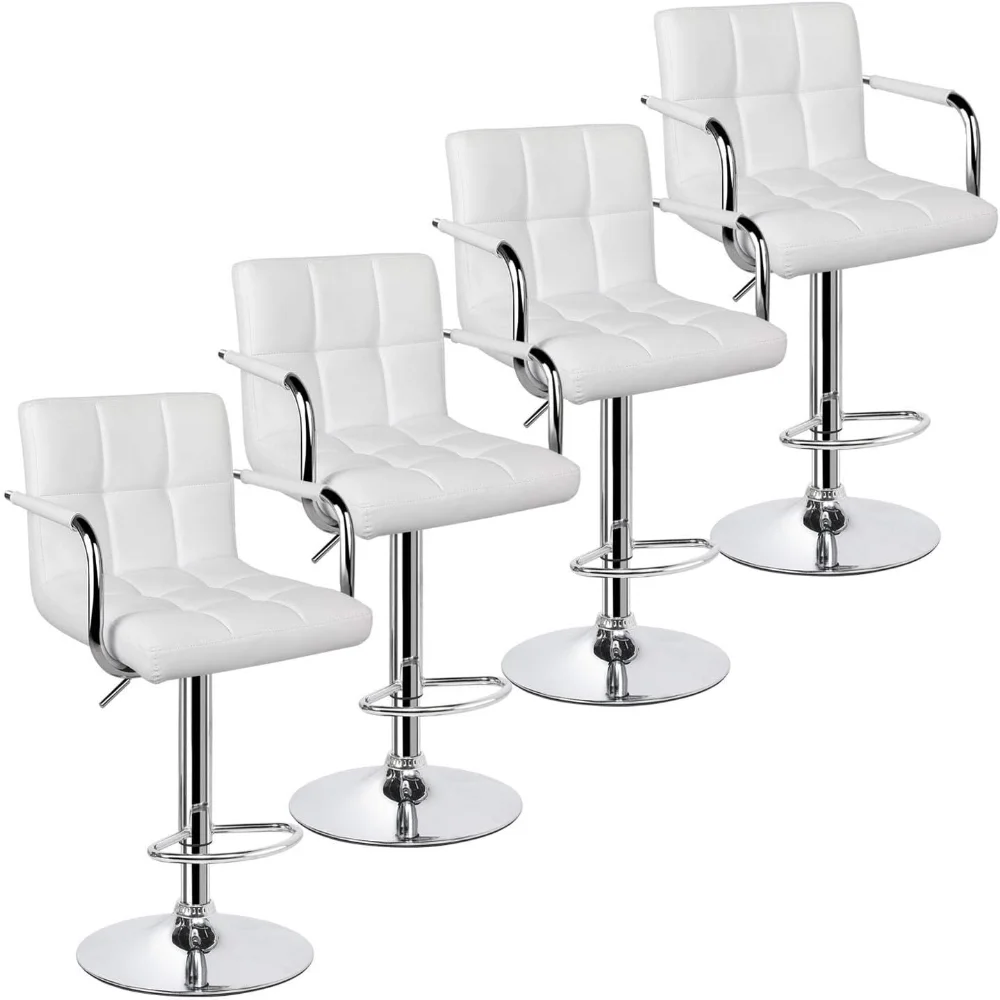 Bar Stool 4-Piece Set, PU Leather Adjustable Bar Stool with Armrests, Bar Height Stool Chair with Thick Seat Cushion