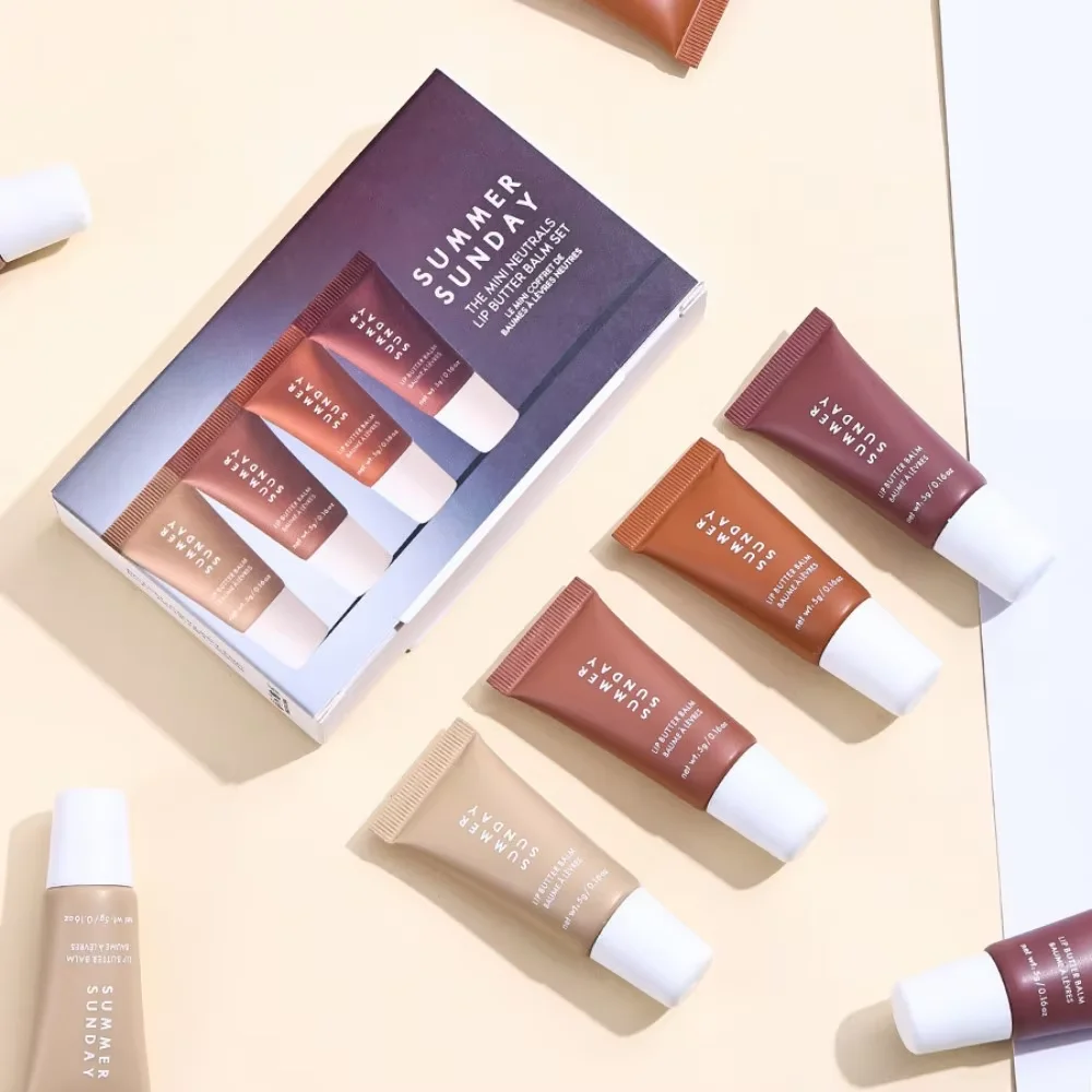 ชุดลิปบาล์มมินิ 4 ชิ้น กลิ่นวานิลลา สีเบจ น้ำตาลทราย บำรุงริมฝีปากชุ่มชื้น สำหรับฤดูร้อน จัดส่งเร็ว ชุดของขวัญ