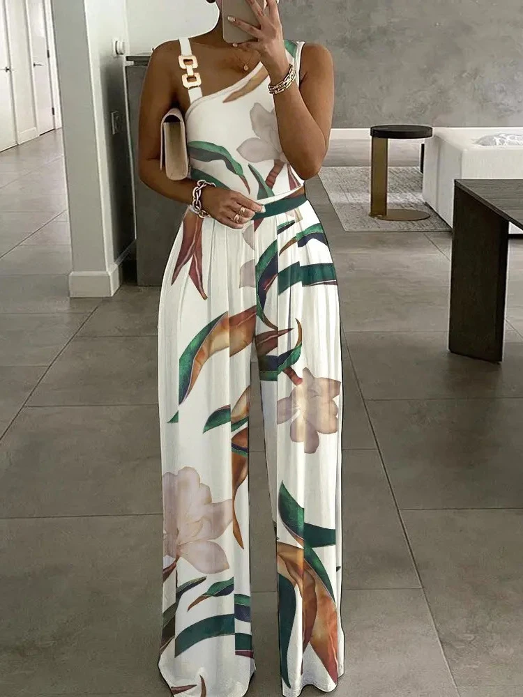 Floral Print Overall Frauen Sommer Y2k Gerade Party Overalls Y2k Club Strampler Elegante Off Schulter Ärmellose Party Overalls