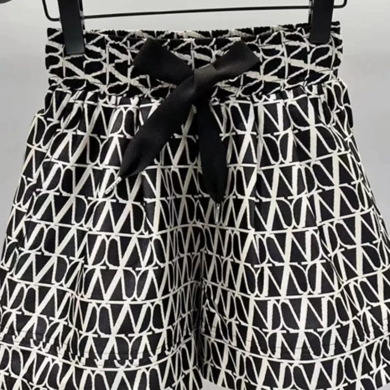 Calções com cintura elástica feminina com bolsos arco, cintura alta, solto, perna larga, casual, versátil, moda coreana, verão