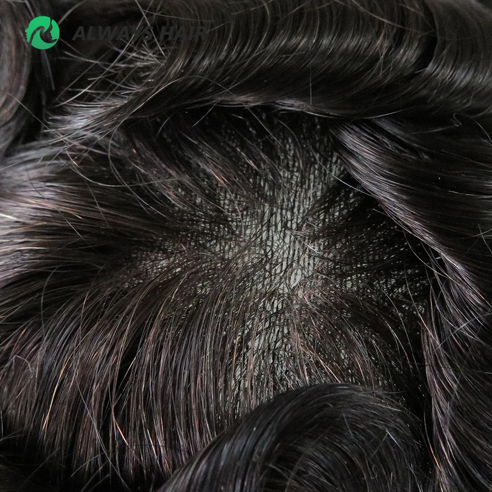 OS25-Pelucas de cabello indio peluquín de piel fina para hombre densidad del cabello 100% 110% 1/8 "V Loop Front & Knot sistema de prótesis de cabello liquidación