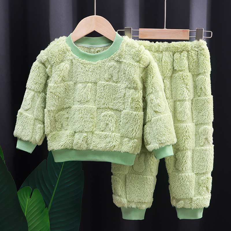 Kinderpyjama met flens in de herfst en winter past bij Koreaanse versie jongens plus fluwelen dik thuisservice meisje warm ondergoedpak