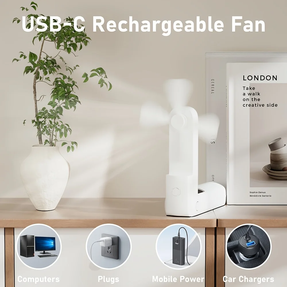 XIAOTREE Tragbarer Mini-Handventilator, kleiner Taschenventilator, wiederaufladbarer USB-Akkuventilator, zusammenklappbarer, kühlender USB-Handventilator mit Powerbank