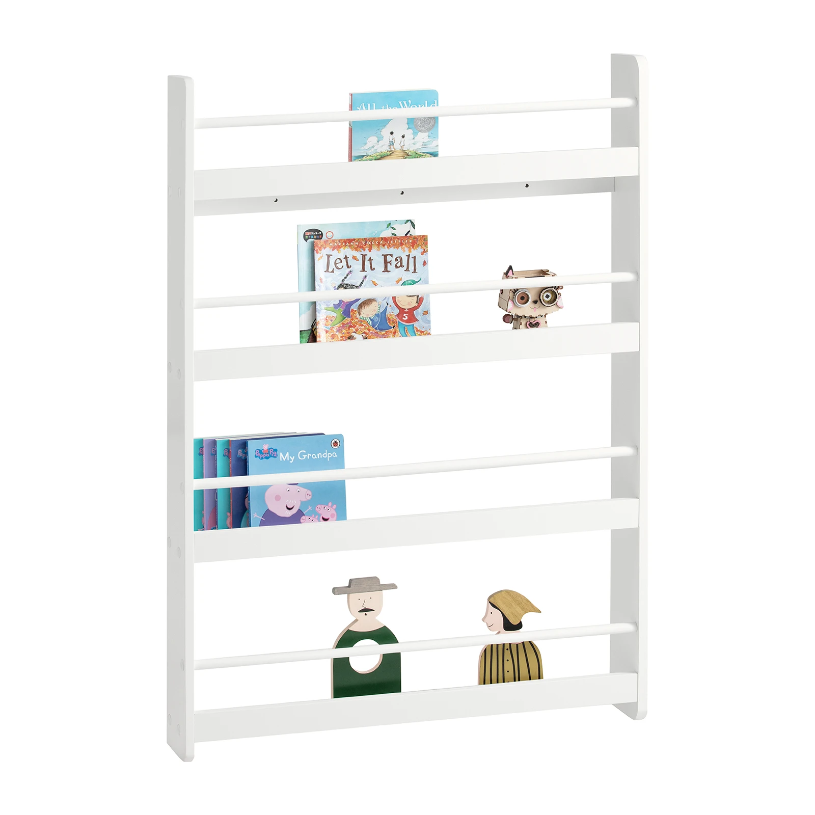 SoBuy KMB08 Scaffale per bambini Scaffale per bambini Appendiabiti da parete Nessuna ripiano portaoggetti con 4 ripiani per libri e decorazioni