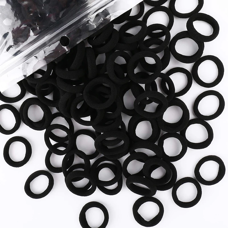 100pcs สีดํา Basic ผมผู้หญิงหญิงง่ายแถบคาดศีรษะยืดหยุ่นสูงผูกเชือกยาง Scrunchies ผู้ถือหางม้าอุปกรณ์เสริม