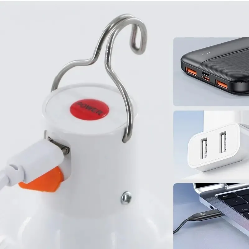 1PC 야외 USB 충전식 LED 램프 전구 60W 비상 조명 후크 캠핑 낚시 휴대용 텐트 랜턴 야간 조명 전구