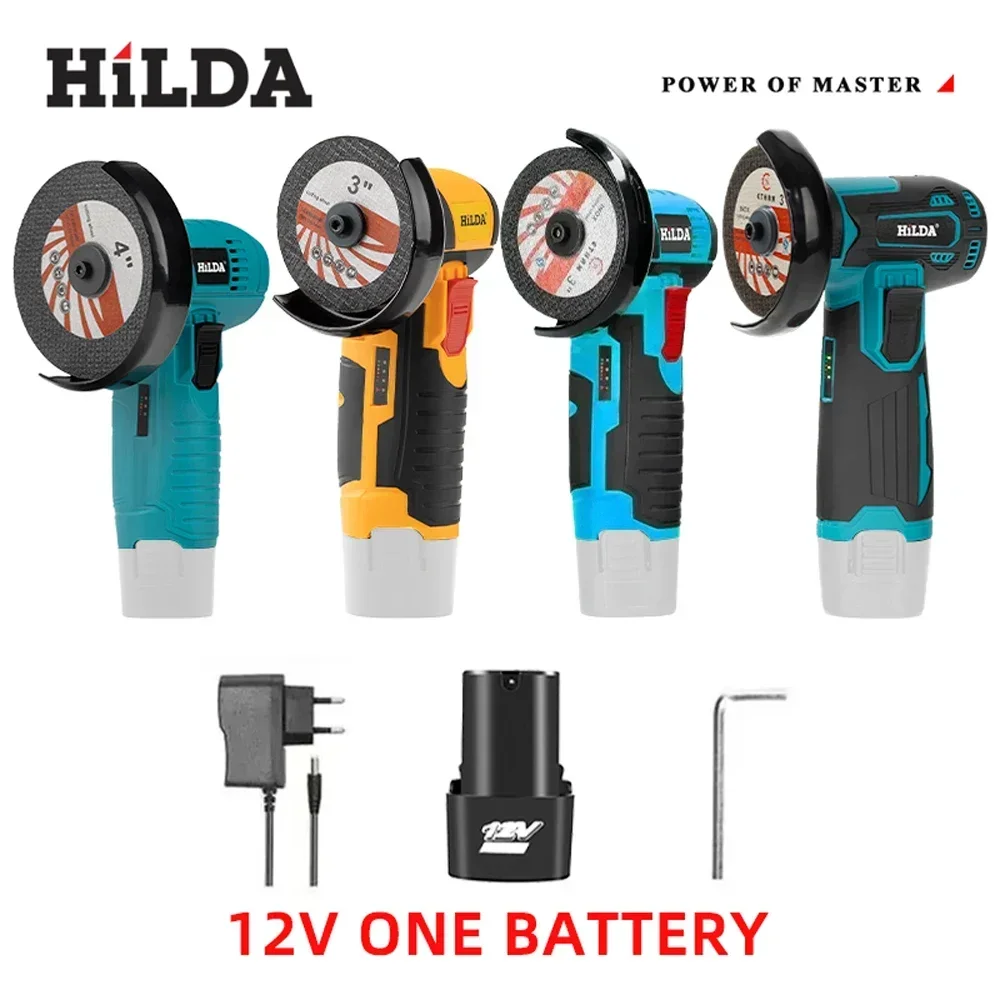 HILDA 12 V 3/4 Zoll Lithium-elektrischer Winkelschleifer, wiederaufladbarer Akku, bürstenlose/gebürstete Poliermaschine, Mini-Schneidemaschine