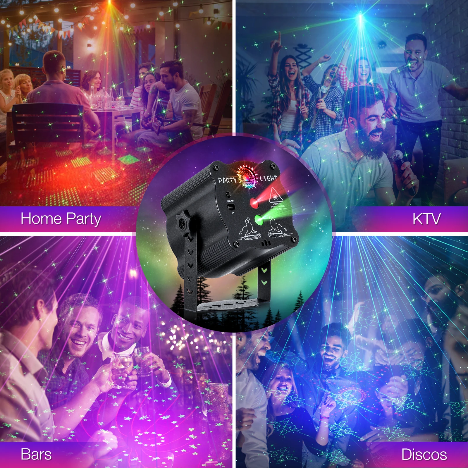 Mini RGB Laser Projector Stage Light DJ Disco LED Lamp UV Sound Strobe Stage Effect Wedding Xmas Holiday Party