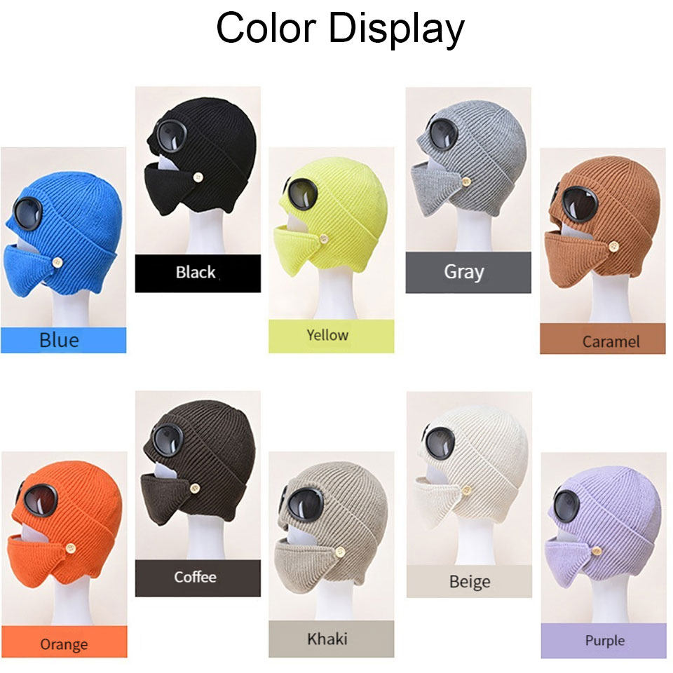 GETINIF 1Pcs Winter Warm Pilot Ear Protection Hat Windproof Cold Proof Thickened Knitted Hat for Women with Mask Knitted Hat