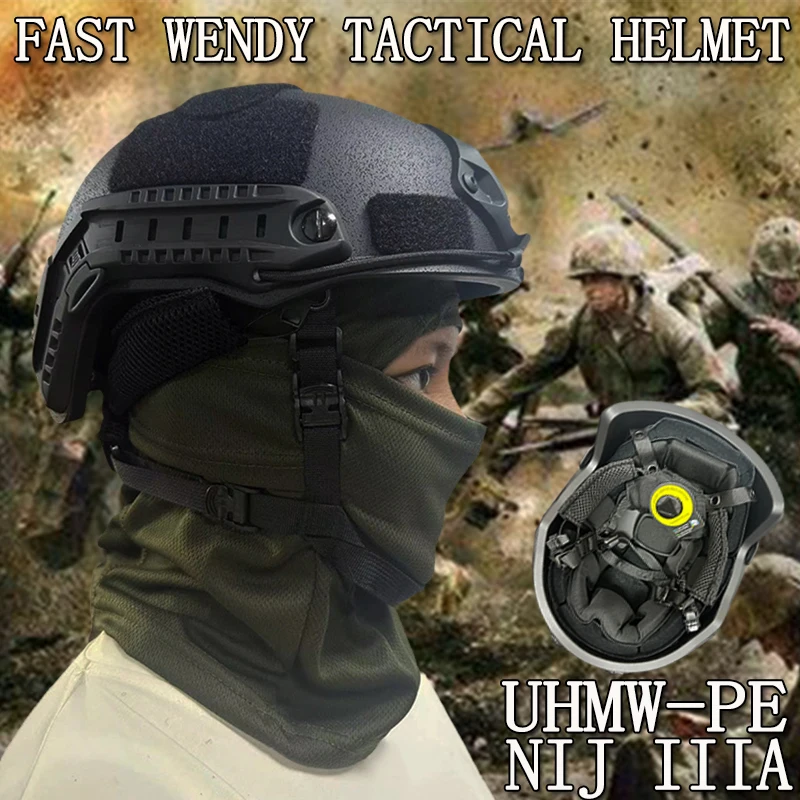 Kevlar Tactical Helmet Fast HDPE NIJ IIIA High Cut Trajectory Helmet UHMW-PE Trajectory 3A Bulletproof Helmet