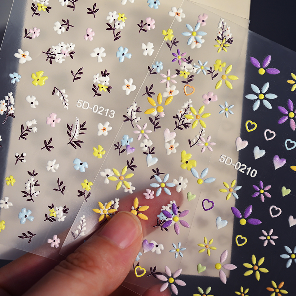 5D Exquisite Daisy Nail Sticker 1sheet Colorful Floral Nail Decal 8*10cm Self-adhesive Luxurious Daisy Nail Art Sticker Decor 9#