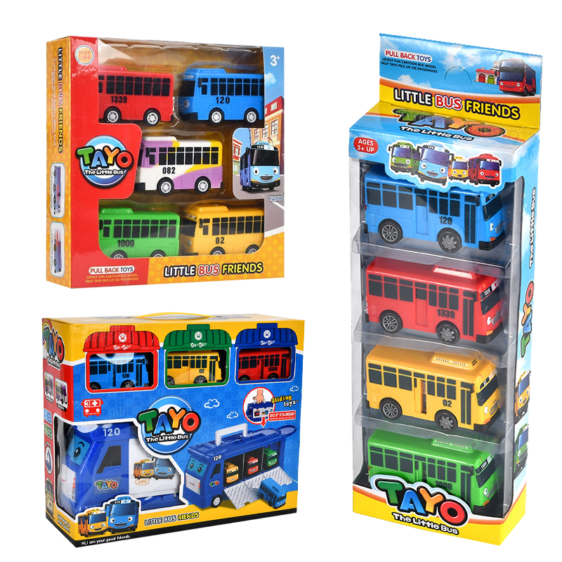 New Tayo Mini Bus Little Bus Toy Set Openable Doors, Slide & Pull Back Toy Bus for Kids