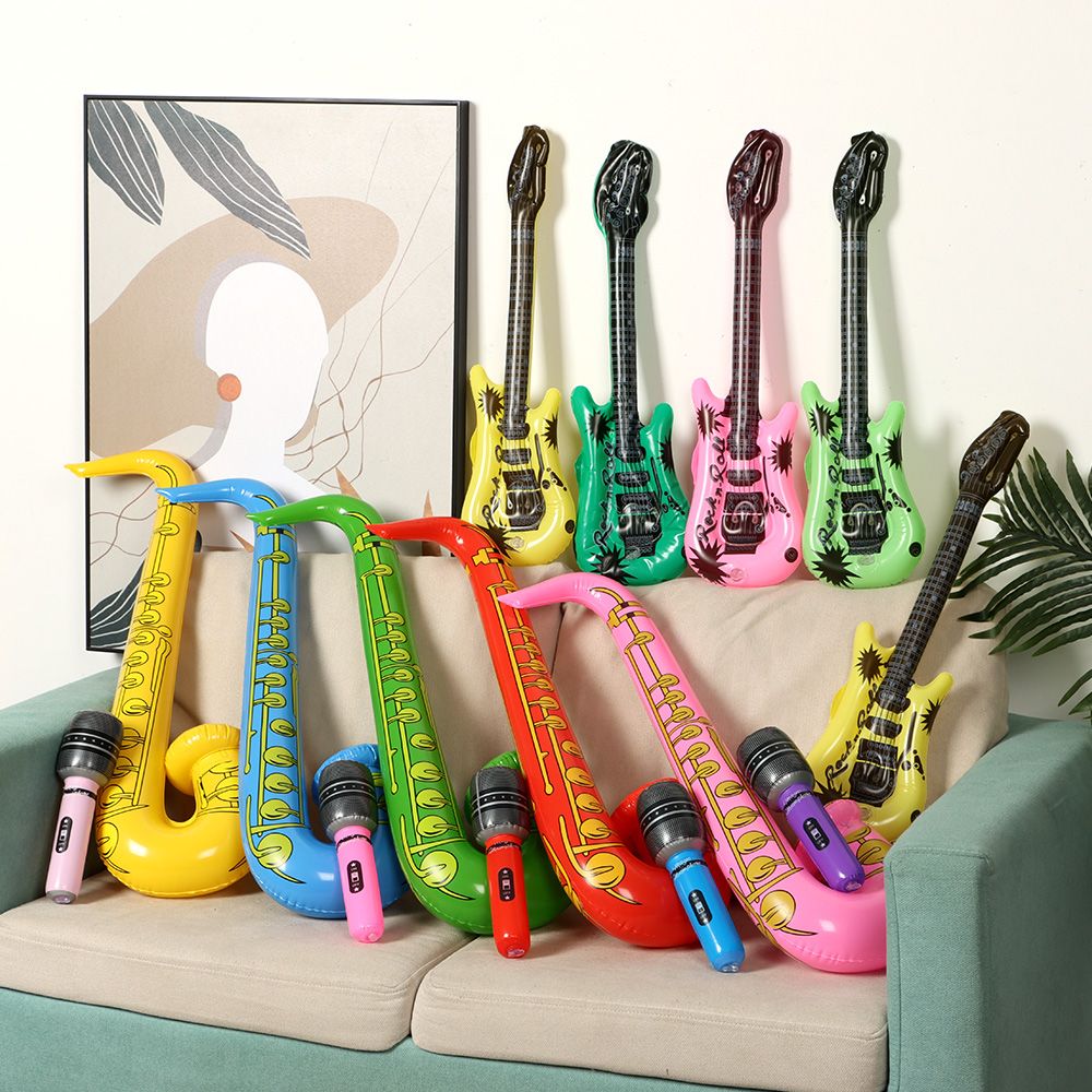 15 Chiếc Bơm Hơi Cụ Đồ Chơi Âm Nhạc Khí Cầu Bộ Mô Phỏng Nhạc Cụ Guitar Saxophone Micro Đảng Đồ Chơi