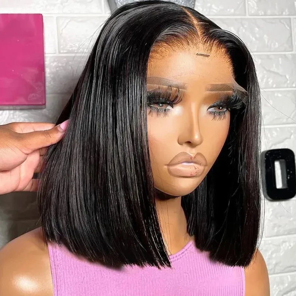 13x4 Bone Straight Human Hair Short Bob Wigs 4x4 Transparent Lace Closure Wig PrePlucked Remy Front Lace Wig For Women Lace Wigs