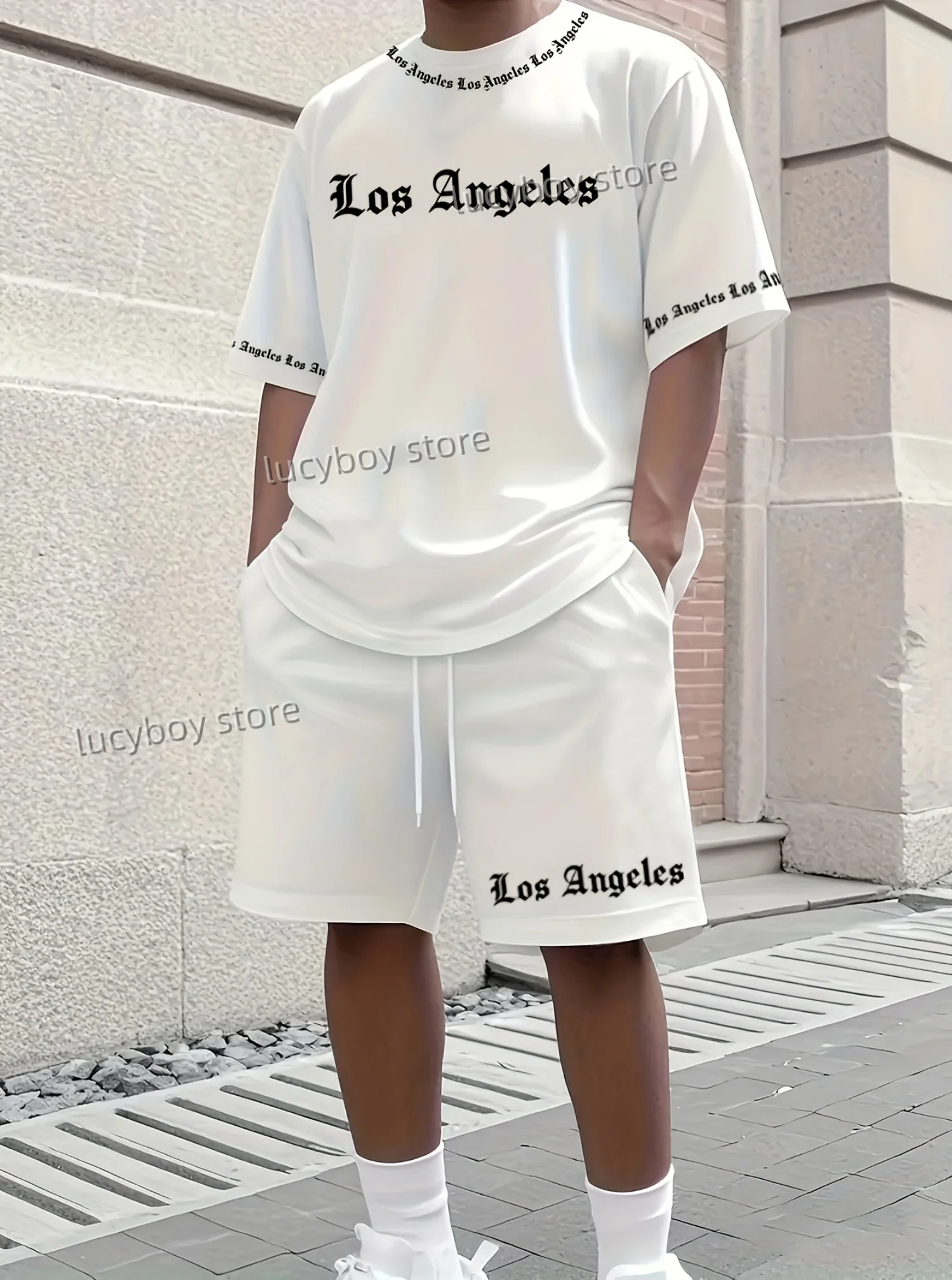 2025 Los Angeles bedruckter Herrenanzug, 2-teiliges Set, Freizeitanzug, Sportbekleidung, Fitness-Set, Herren-Trainingsanzug, übergroße Kleidung