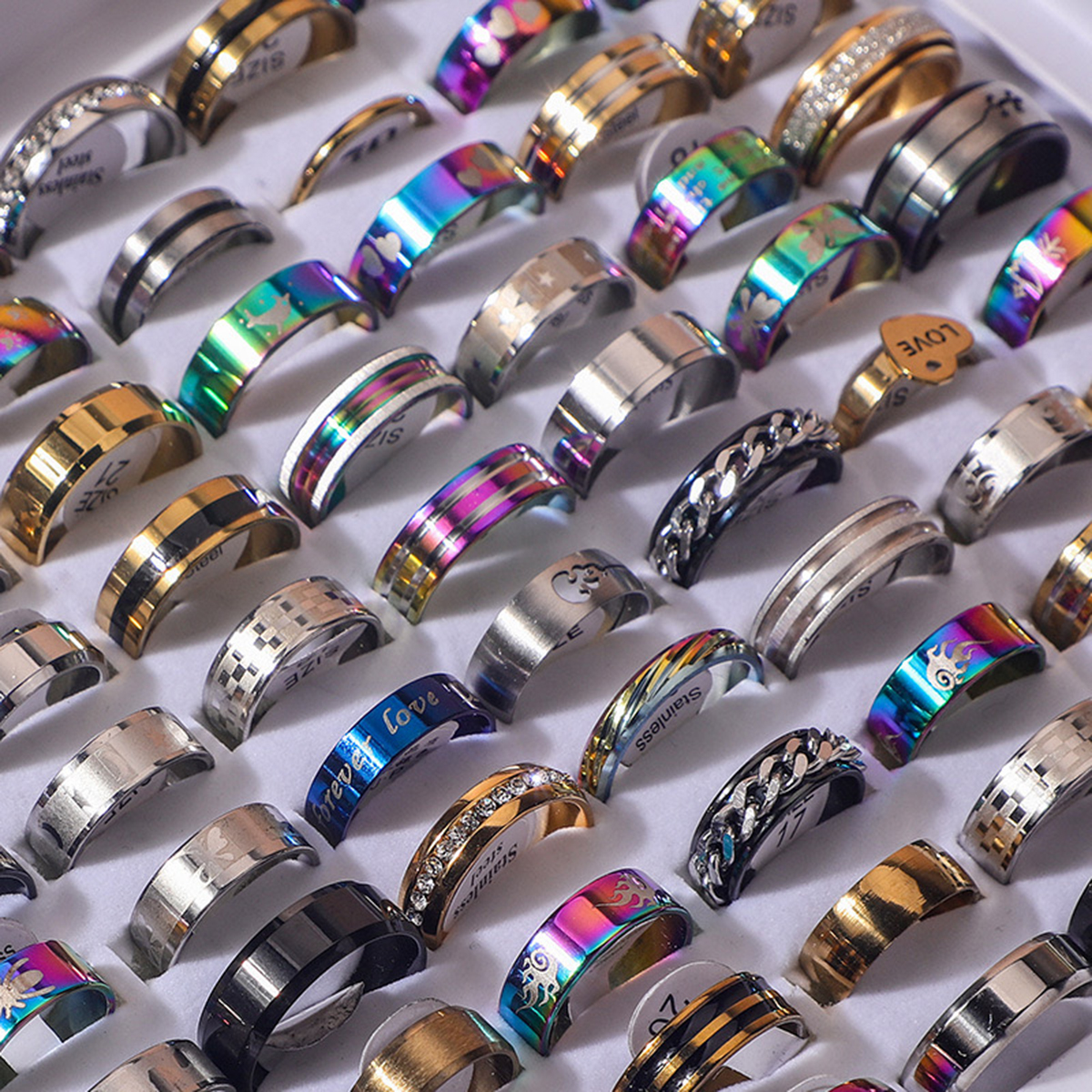 10 ชิ้นโซ่สแตนเลสแหวนคู่ Punk Hip - Hop น้ําเพชร Inlay ผสมรูปแบบแหวนแนวโน้มนิ้วมืออุปกรณ์เสริมเครื่องประดับ