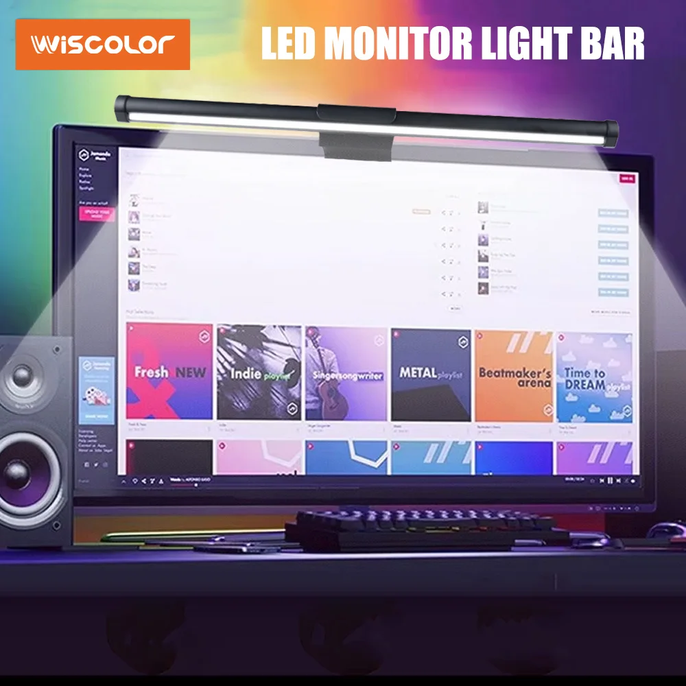 Wiscolor Monitor per computer Schermo a LED Barra luminosa sospesa Telecomando Dimmerazione continua Eyeescare Barra luminosa USB Lampada da lettura da scrivania