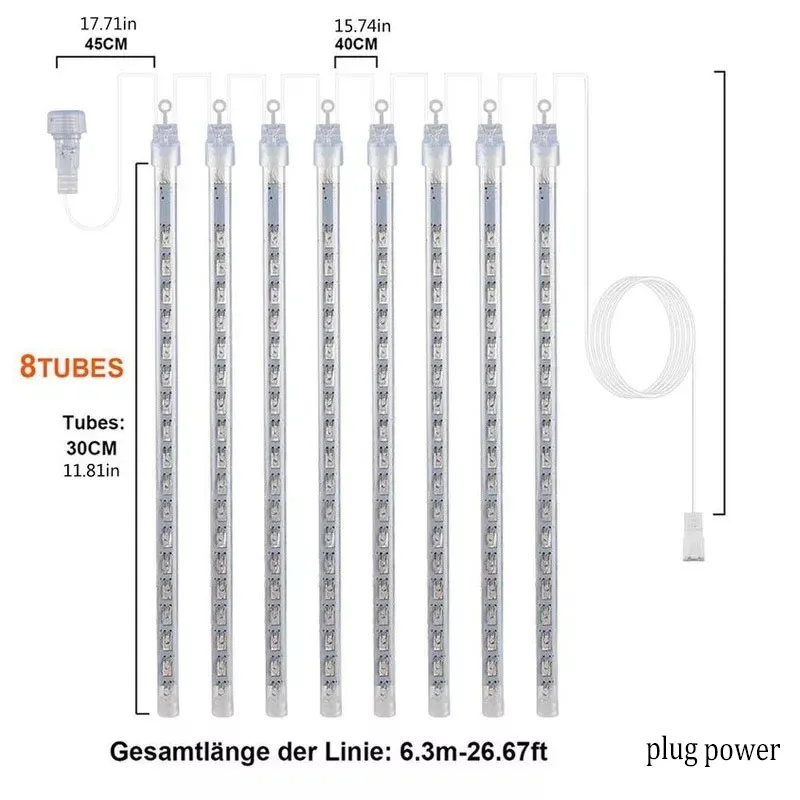 Luci da esterno a LED per Meteor Shower Drop Rain Drop Fairy String Light impermeabile per decorazioni natalizie per feste in giardino