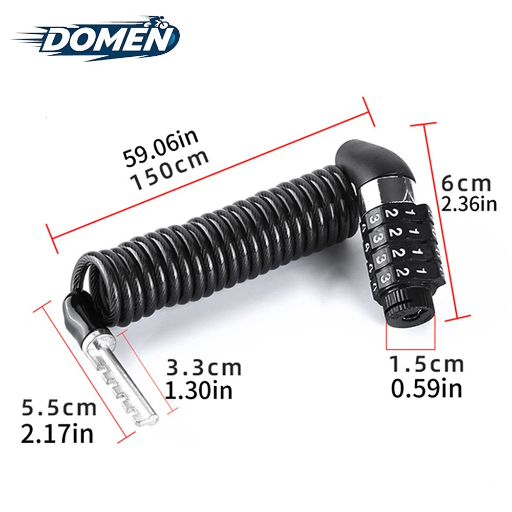 DOMEN Bicycle Lock Steel Wire Chain Lock Bike Motorcycle 4 Digit Password Steel Wire Locks Anti-theft Wire Rope Lock Helmet Lock