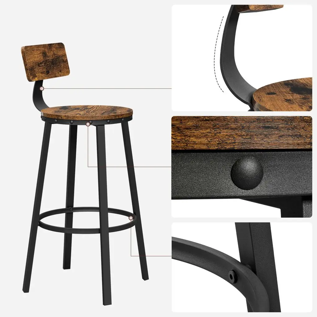 VASAGLE Barhocker, 2er Set, Barstuhl, Küchenstuhl mit Metallgestell, Sitzhöhe 73 cm, einfache Montage, Industrie-Design