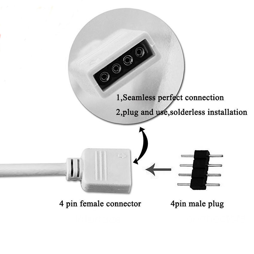 Conector de cinta LED RGB de 4 pines, 1 a 1, 2, 3, 4, 5, Cable divisor de potencia, Cable conector hembra de aguja de 4 pines para tira de luces Led RGB
