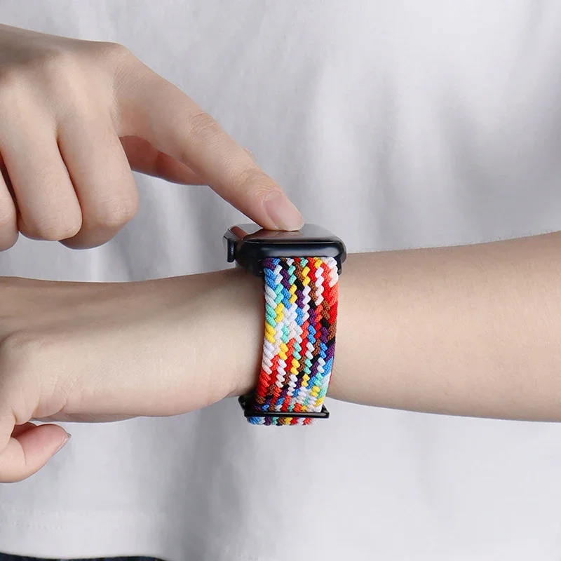 Nylon braided solo loop For Apple watch band 45mm 44mm 40mm 42mm 46mm Series Ultra 10 9 8 7 6 5 4 SE2 Adjustable elastic strap