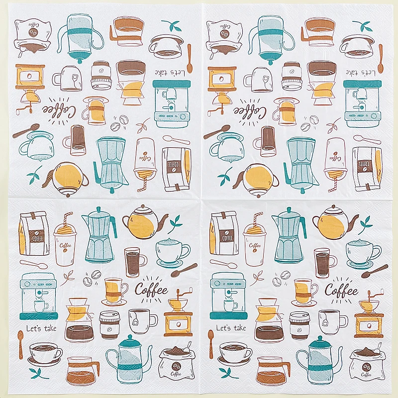 10/20pcs/Pac Coffee Printed Paper Napkins Creative Colourful Napkins Placemats Bar Decorative Napkins Household Facial Tissues