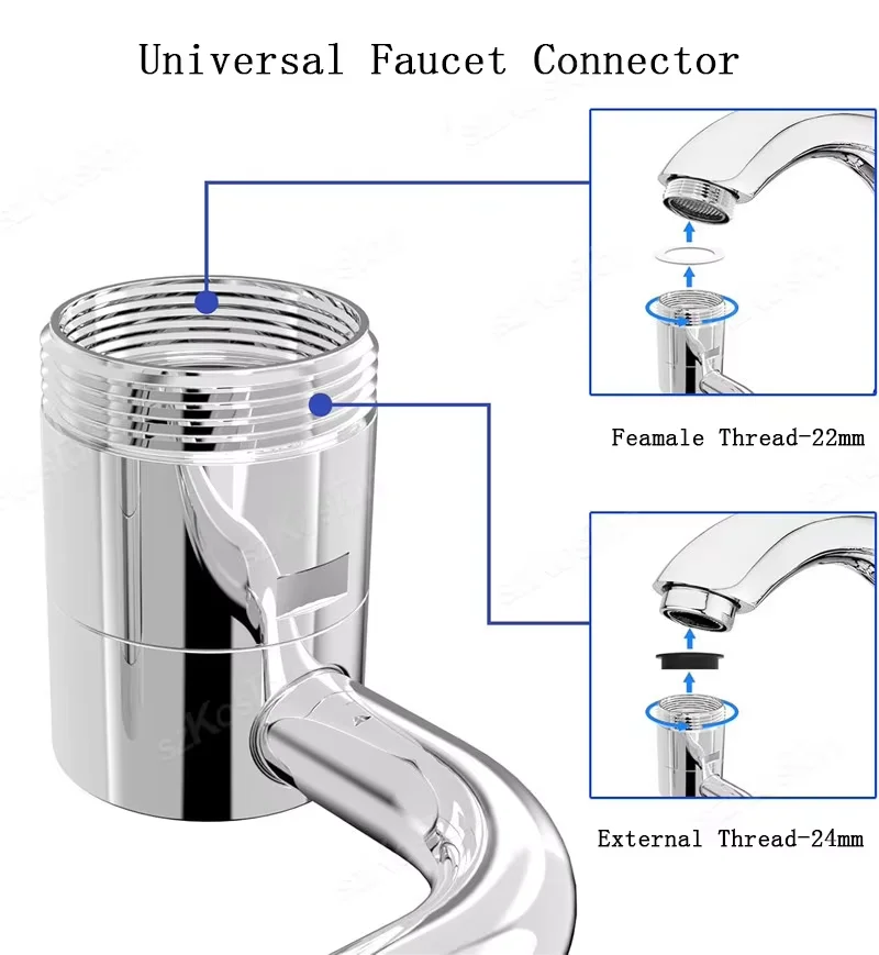1 unidade 1080 °   Extensor de torneira de cozinha giratória de aço inoxidável, universal, à prova de respingos, modo duplo, acessórios para pia de banheiro com adaptador